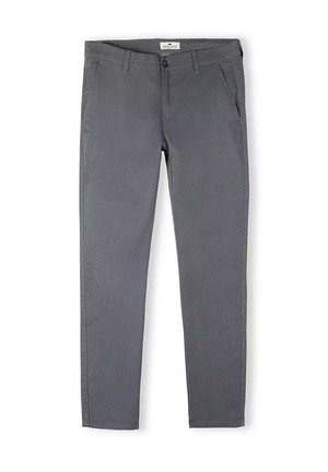 Szare spodnie bawełniane w składzie z jedwabiem, o dopasowanym kroju, z zapięciem na guzik, szlufkami na pasek i bocznymi kieszeniami. Gładka faktura i klasyczny design.
