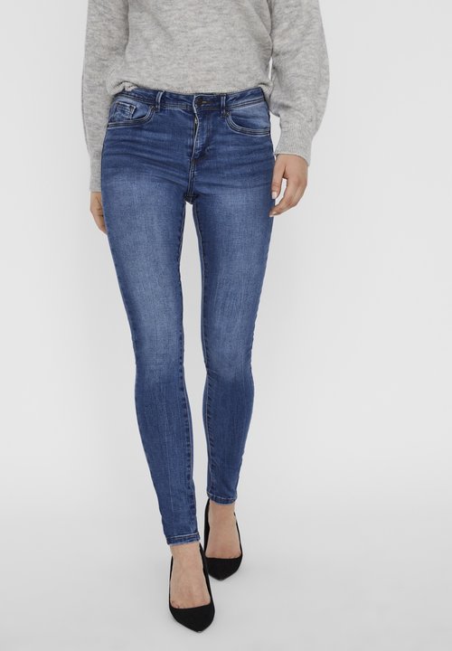VERO MODA mid waist skinny jeans VMTANYA medium blue denim