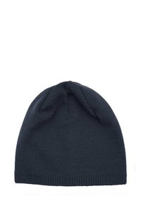 Dark gray knit beanie with a textured finish, featuring a slouchy top and a wide ribbed cuff at the base.