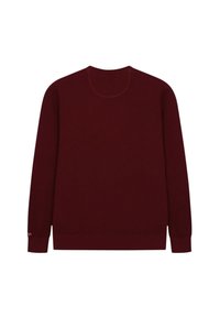 Maglione bordeaux con maniche lunghe, scollo rotondo, motivo a maglia testurizzato, polsini e orlo a costine. Design semplice senza accenti aggiuntivi.