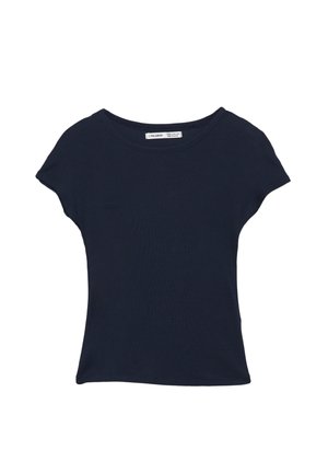 Maglietta a maniche corte blu navy in cotone morbido. Presenta una scollatura rotonda e una vestibilità rilassata. Design semplice senza motivi o accenti.