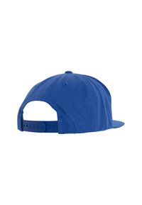 Cappellino blu con visiera piatta, realizzato in cotone, dotato di una fascia regolabile e occhielli di ventilazione cuciti. Design semplice senza motivi.
