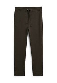 Dunkelgrüne Joggerhosen aus einem weichen Stoff. Elastischer Bund mit Kordelzug, seitlichen Taschen und schmal zulaufendem Bein mit gerippten Bündchen.