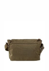 Braune Stoff-Crossbody-Tasche mit verstellbarem Riemen, glatter Textur, rechteckiger Form und einem Reißverschluss oben für sicheren Verschluss.