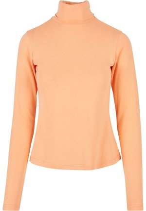 Lange mouw turtleneck top in lichtoranje, gemaakt van een zachte, rekbare stof met een aangesloten design en een bescheiden, ronde hals.