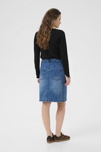 Kaffe Falda de tubo - washed destroyed blue denim