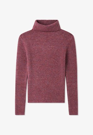 Maglione a dolcevita a coste di un caldo colore rosso-borgogna. Realizzato in tessuto a maglia testurizzato, con maniche lunghe e una vestibilità aderente.