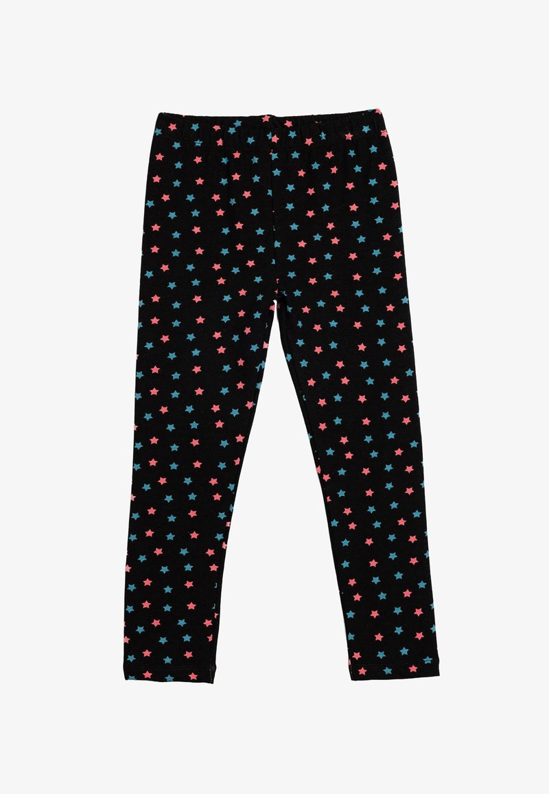 Zwarte leggings met een algehele print van roze en blauwe sterren. Zachte stof met een elastische tailleband voor comfort en pasvorm.