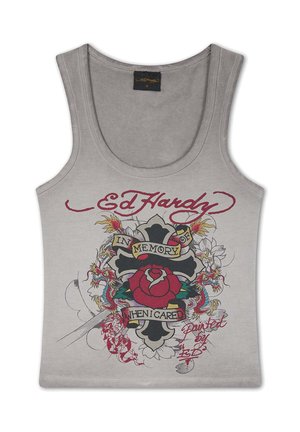Ed Hardy, WOMENS IN MEMORY OF WHEN I CARED WASHED FITTED VEST TOP - Top - grey