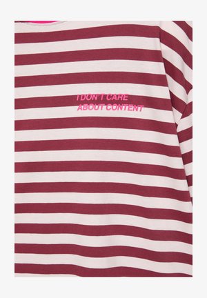 PULL&BEAR, OVERSIZE LONG-SLEEVE STRIPED WITH TEXT - T-SHIRT - Long sleeved top - light pink