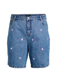 Zizzi MIT HERZEN BESTICKT - Džinsiniai šortai - light b pink heart
