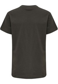 Mørkegrå bomulds T-shirt med korte ærmer og rund hals. Glat tekstur og standard pasform. Ingen synlige mønstre eller detaljer.