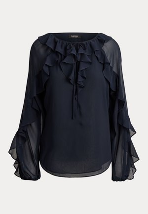 Lauren Ralph Lauren, RUFFLE TRIM CRINKLE GEORGETTE BLOUSE - Blusa - navy