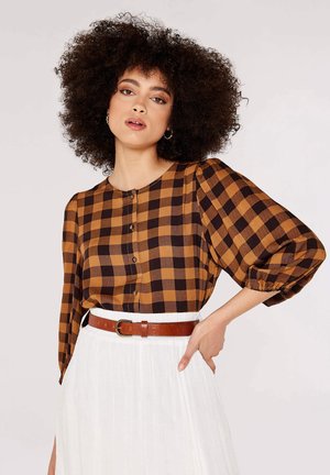 Apricot GINGHAM PUFF SLEEVE  - Blouse - brown