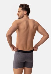 Grå boxershorts med sort elastisk talje bånd mærket "ENDURANCE." Tæt design med en glat tekstur, vist fra bagenden.