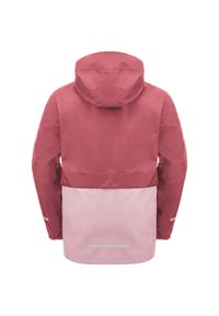 Wasserabweisende Jacke in Dunkelrosa mit einem helleren rosa Unterteil. Sie verfügt über eine Kapuze und reflexive Akzente an den Ärmeln.