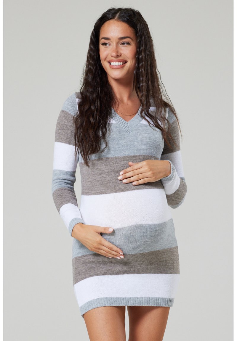 Happy Mama STRETCHY WARM STRIPES Jumper dress cappuccino melange