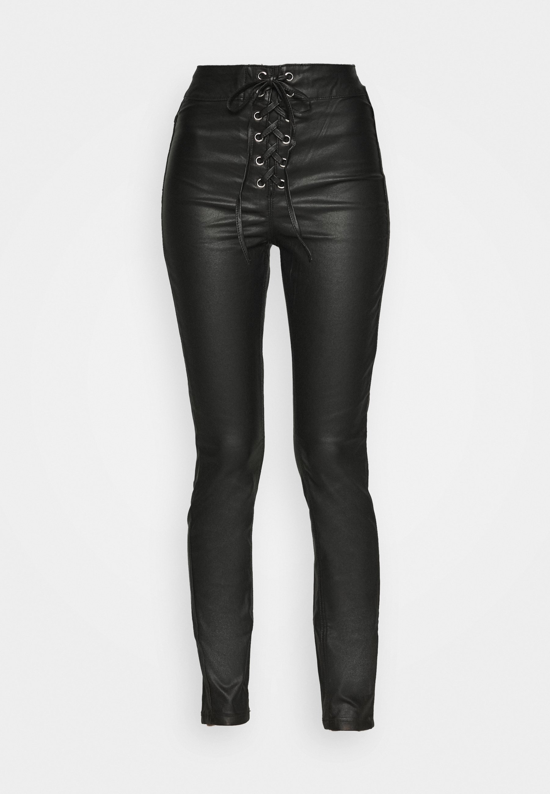 Coated trousers, black