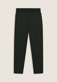 Pantalons de sport noirs en lycra avec une taille élastique, une coupe droite et une texture de tissu lisse. Pas de motifs distinctifs ni de matériel.