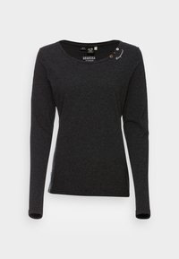 Maglietta nera a maniche lunghe realizzata in tessuto morbido, con scollo rotondo, bottoni decorativi sulla spalla e ricamo del logo discreto.