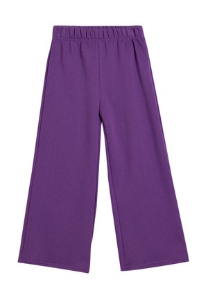 Lila, weit geschnittene Hose aus weichem Stoff mit einem elastischen Bund, ausgestattet mit sauberen Nähten und ohne zusätzliche Verzierungen.