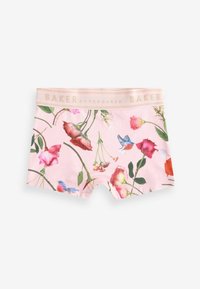 Roze cvjetne bokserice s kombinacijom ruža i malih ptica. Mekana tkanina s strukturiranim pojasom na kojem piše "BAKER by Ted Baker."