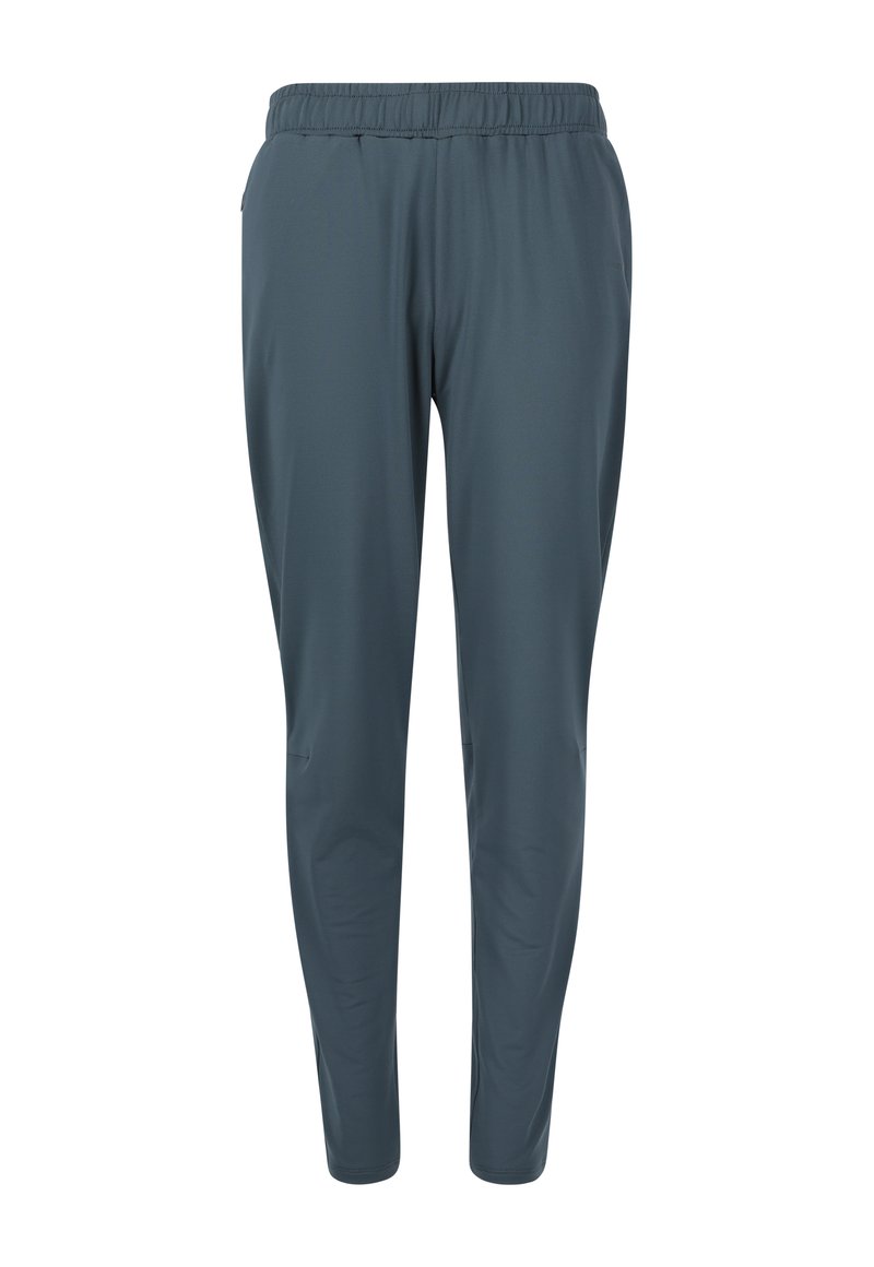 Lätta, avsmalnande sweatpants i mörkgrått tyg. Har en elastisk midja och sidfickor för bekvämlighet. Sammar lätt textur.