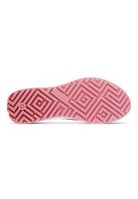 Suela de zapato ECCO en rosa con un patrón geométrico, que presenta cuadrados y líneas en relieve para mayor tracción. Bisel exterior liso con un logo redondo.