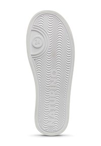 Biała gumowa podeszwa buta z falistym wzorem teksturowym i okrągłym logo. W designie znajdują się wytłoczone słowo "NATURINO" oraz rozmiar "24".