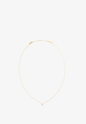 Zarte Goldkette mit einem kleinen, runden Diamantanhänger in der Mitte und einem Karabinerverschluss.