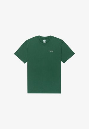 Green cotton t-shirt with a crew neck and short sleeves. Features small white "ELEMENT CO. SINCE 1992" text on the left chest.
