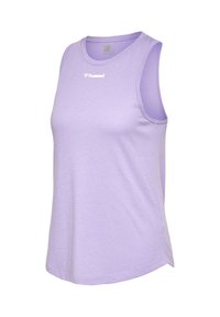 Fliederfarbenes ärmelloses Sport-Top mit Rundhalsausschnitt und kleinem weißem "hummel"-Logo auf der Brust.