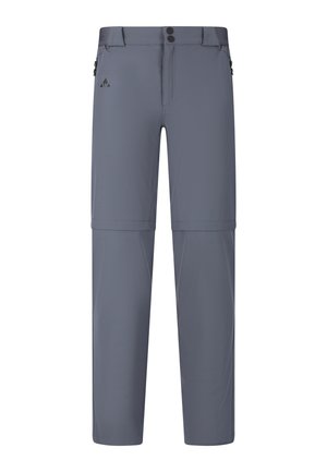 Pantalon de randonnée convertible gris à zip avec passants pour ceinture et deux poches latérales zippées.