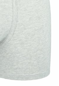 Szare bawełniane bokserki o gładkiej, lekko melanżowej teksturze, z wygiętym otworem na nogawki i przeszytym dołem.