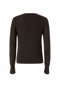 Maglione marrone a coste con maniche lunghe e scollatura rotonda. Presenta spacco ai lati dell'orlo per un tocco in più. Tessuto morbido.
