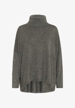 Übergroßer, anthrazitfarbener Rollkragenpullover aus weichem Stoff mit strukturierter Oberfläche. Verfügt über einen hohen Kragen und einen abgerundeten Saum.