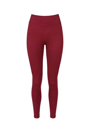 Bordeaux hoge taille leggings van rekbaar materiaal, met een gladde textuur en een strakke pasvorm voor optimaal comfort en flexibiliteit.