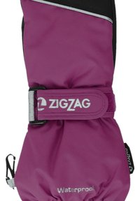 Gant en caoutchouc rose avec accents noirs, poignet resserré et quincaillerie en argent. Présente une sangle avant avec le logo "ZIGZAG" pour un maintien sécurisé.