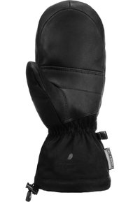 Guanto in pelle nera con un morbido polsino in nylon, dotato di elastico arricciato al polso e di un cordoncino per una vestibilità aderente.