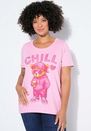 TEDDY-MOTIV SAUM HINTEN LÄNGER - Camiseta estampada - pink
