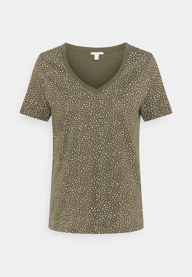 V NECK TEE - T-shirt print - khaki