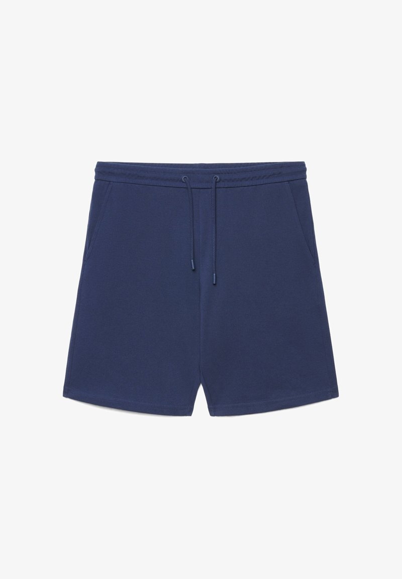 Shorts décontractés bleu marine avec taille élastique, cordon de serrage ajustable et poches latérales, conçus pour le confort et le port quotidien.