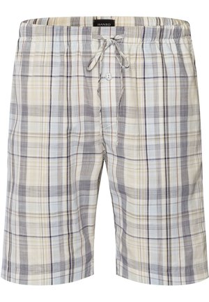 Shorts à carreaux dans des tons de bleu clair, jaune et gris. Fabriqués en tissu doux, avec une taille élastique et une fermeture à cordon.
