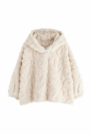 Karamellfarbener, flauschiger Kapuzenpullover mit dezentem, erhabenem Strukturmuster und langen Ärmeln.