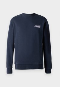 Donkerblauwe sweatshirt van een katoenmix, met lange mouwen, ronde hals en lichtgekleurde "Aspen"-logo op de borst.