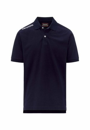 Polo shirt blu navy in cotone con colletto classico, due bottoni e maniche corte. Presenta un logo bianco sulla spalla.