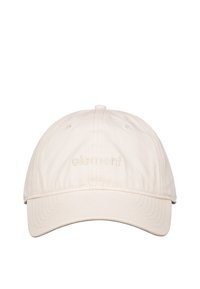 Beige katoenen pet met een gebogen klep, met een geborduurd "element" logo aan de voorkant en zes ventilatie-oogjes voor ademend vermogen.