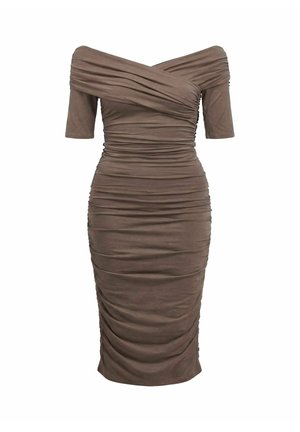 Object, DRESS OFF-SHOULDER RUCHED - Robe fourreau - morel