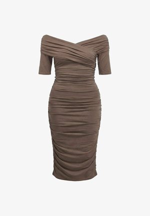 Object, DRESS OFF-SHOULDER RUCHED - Šaty do práce - morel