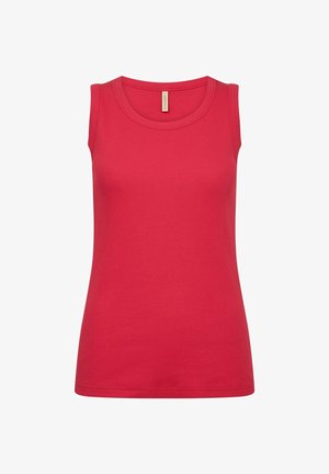 Rotes ärmelloses Baumwolltop mit rundem Ausschnitt und gerippter Textur, mit dezenten Nähten und ohne Verzierungen.